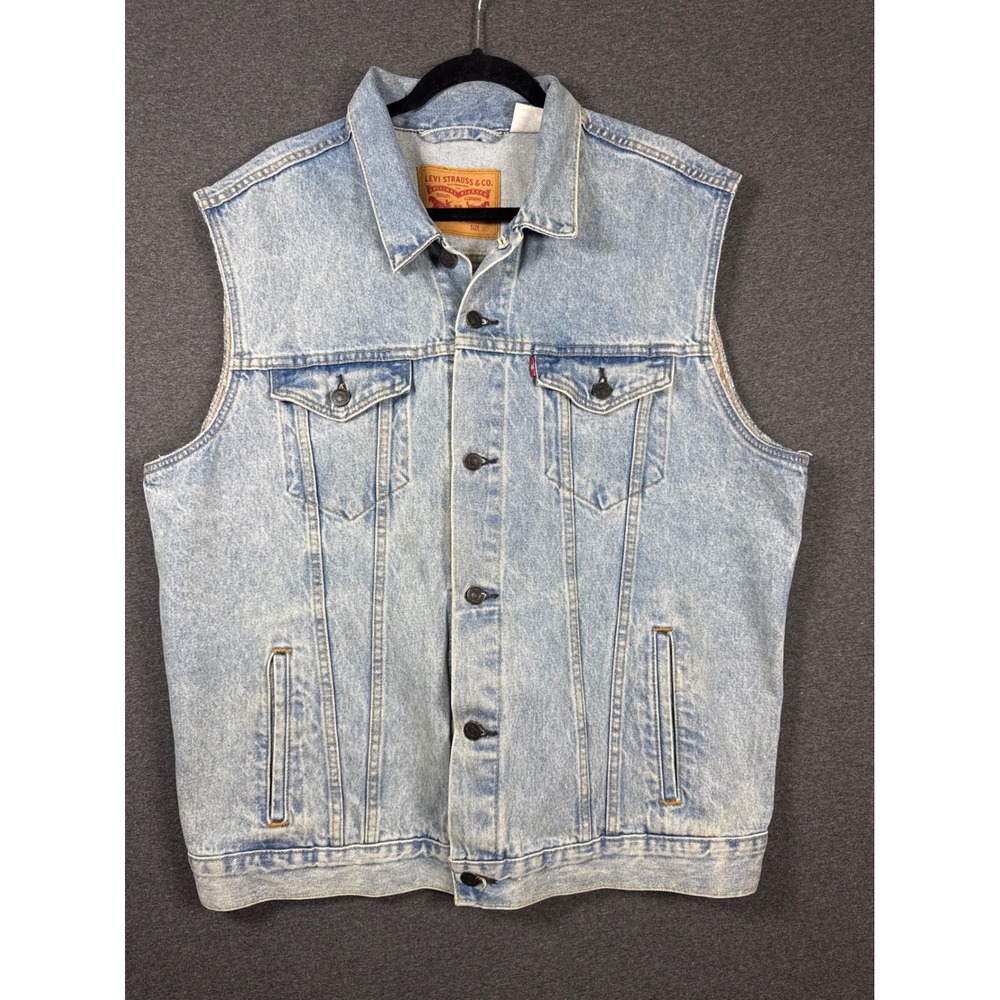Levis Denim Trucker Vest Mens XL Light Wash Acid Wash Sleeveless Jacket Y2K 90s